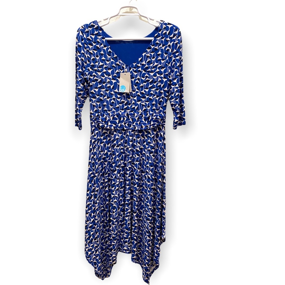 Boden Royal Blue Printed Asymmetric Midi Dress - Picture 8 of 12